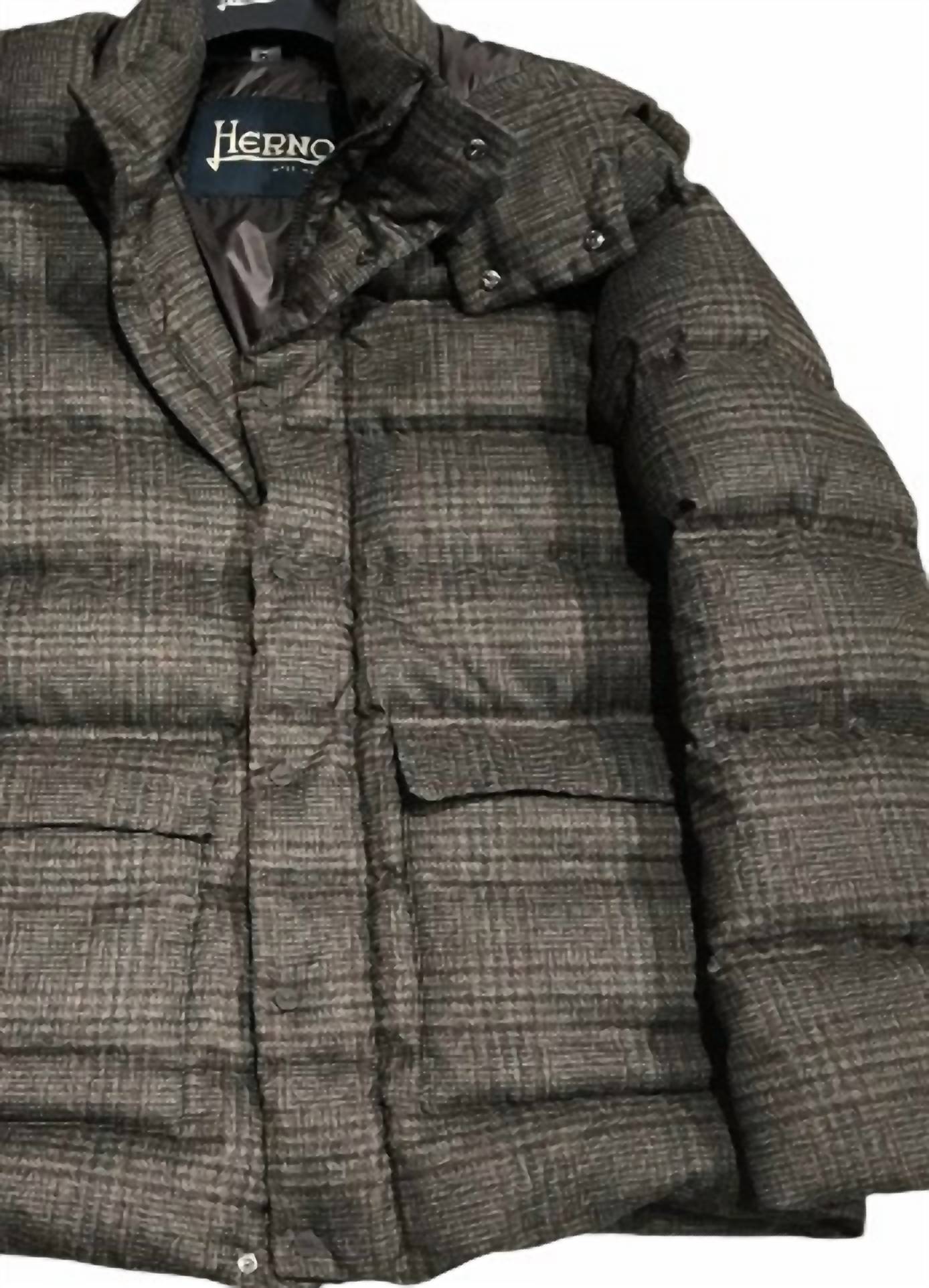 Herno Men's Parka Bomber Jacket in brown - men's jacket - detail view