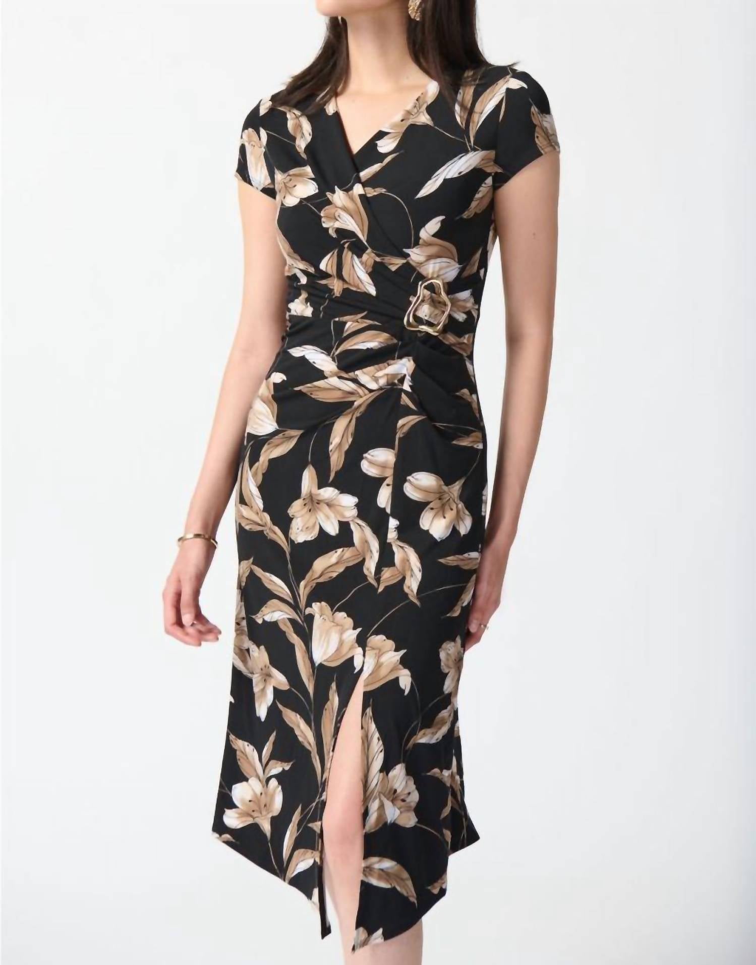 Joseph Ribkoff - Faux Wrap Midi A-line Dress