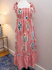 Thml - Striped Shoulder Tie Midi Dress