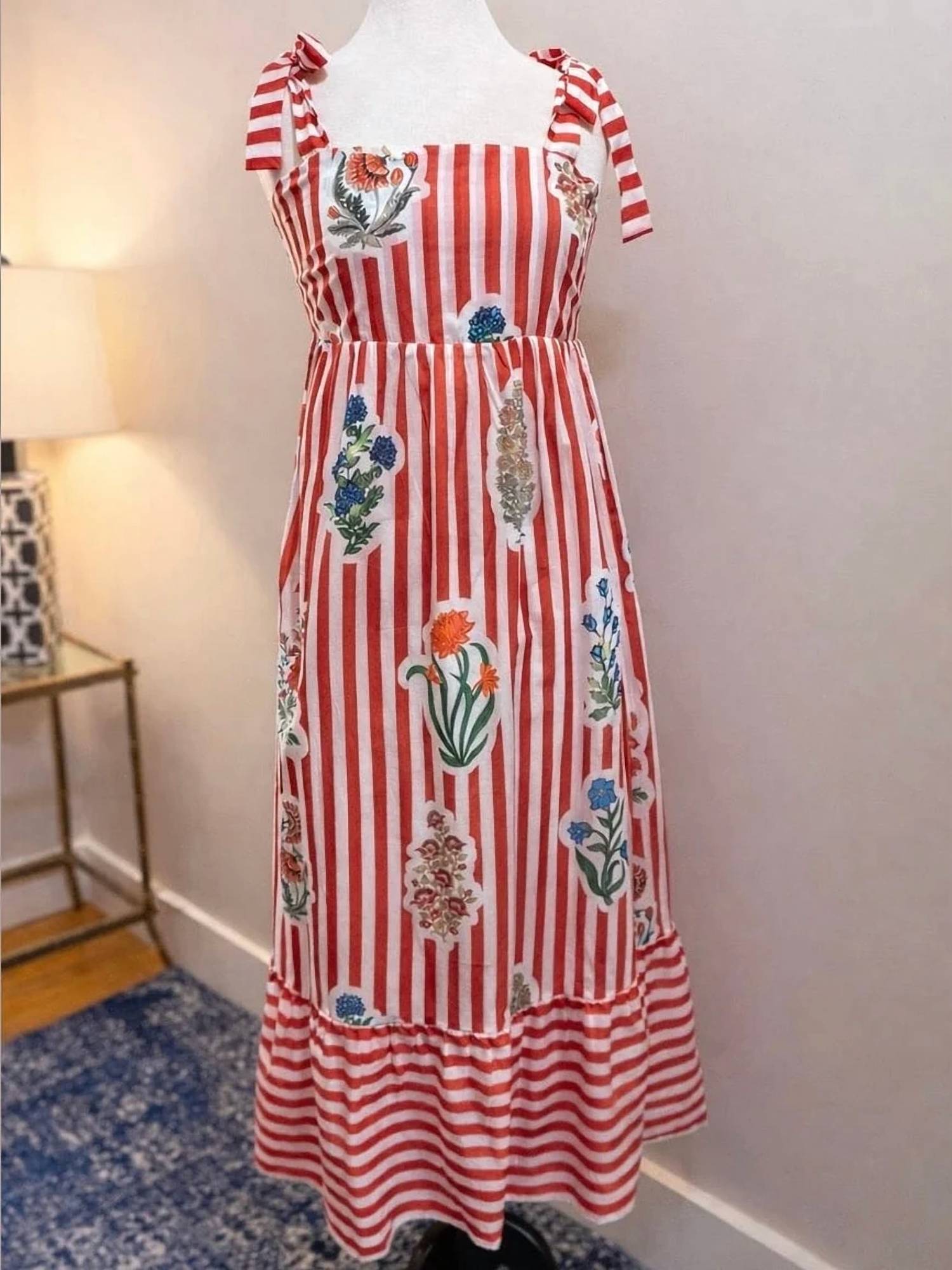 Thml - Striped Shoulder Tie Midi Dress