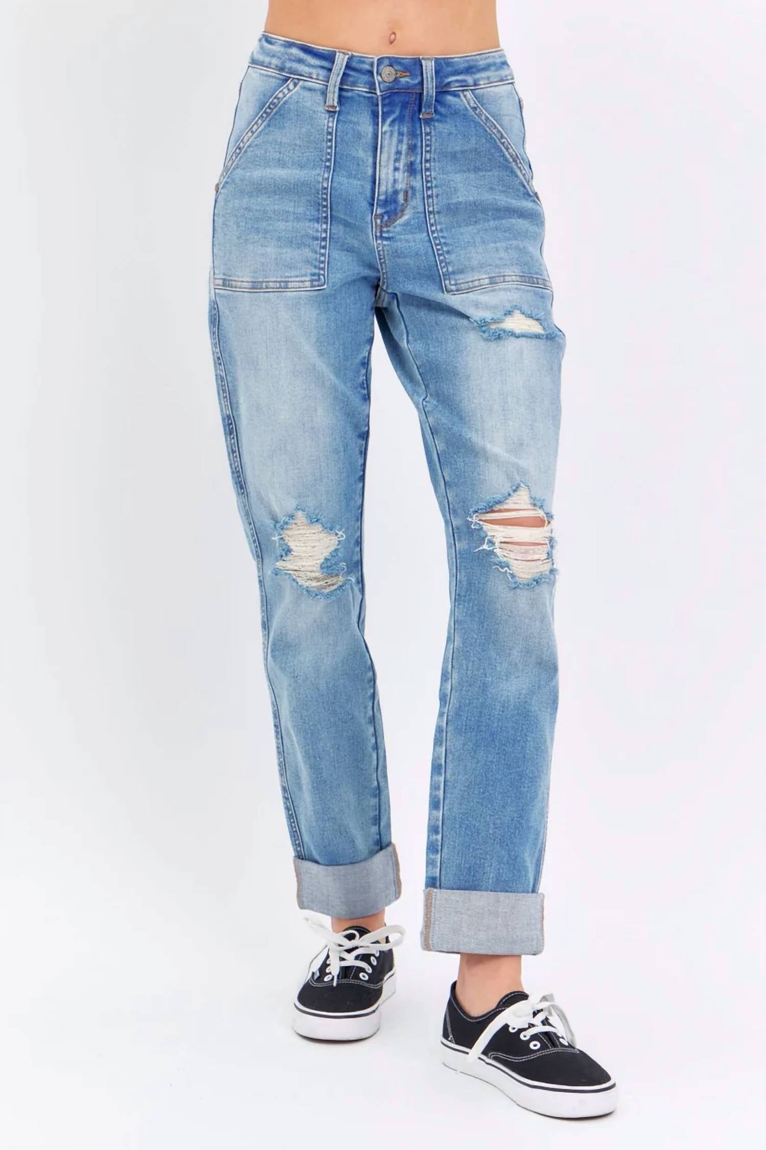 Judy Blue - High-rise Patch Pocket And Distress Jeans