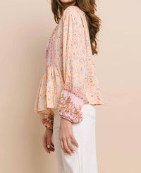Wisteria Lane - Boho Paisley Peasant Top With Balloon Sleeves