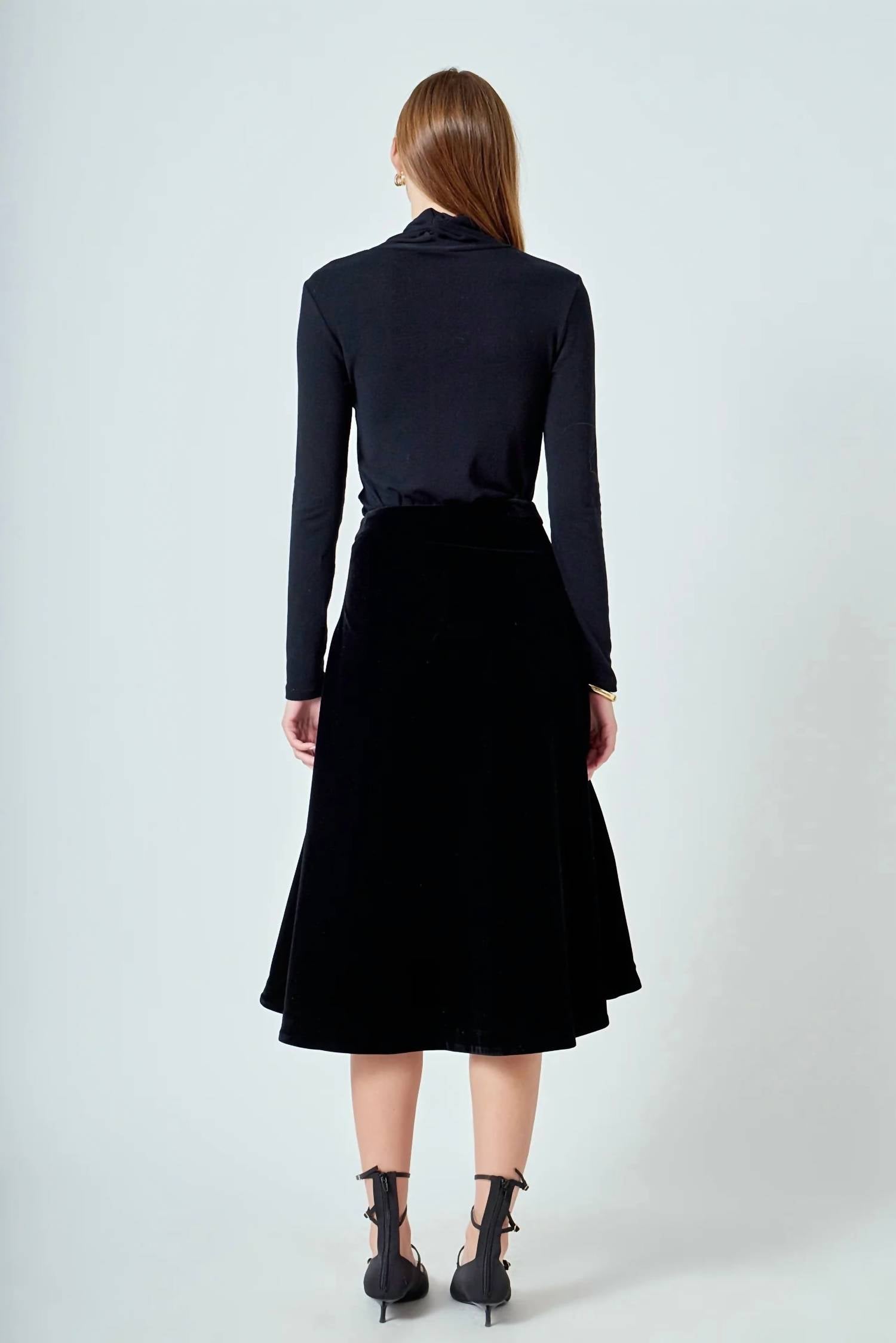 English Factory Velvet Circle Midi Skirt in black - women's skirt - alternate view