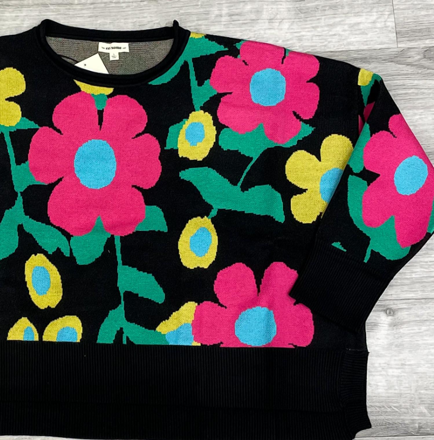 Ee:Some - Women's Floral Pattern Knit Top