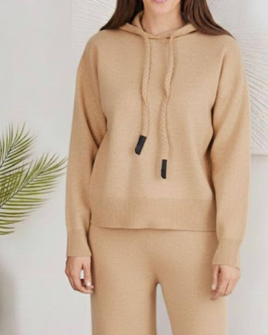 Venti6 - Knit Hooded Sweater And Drawstring Wide Leg Pants