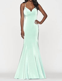 FAVIANA Long Satin Dress in sage - women's dress - detail view