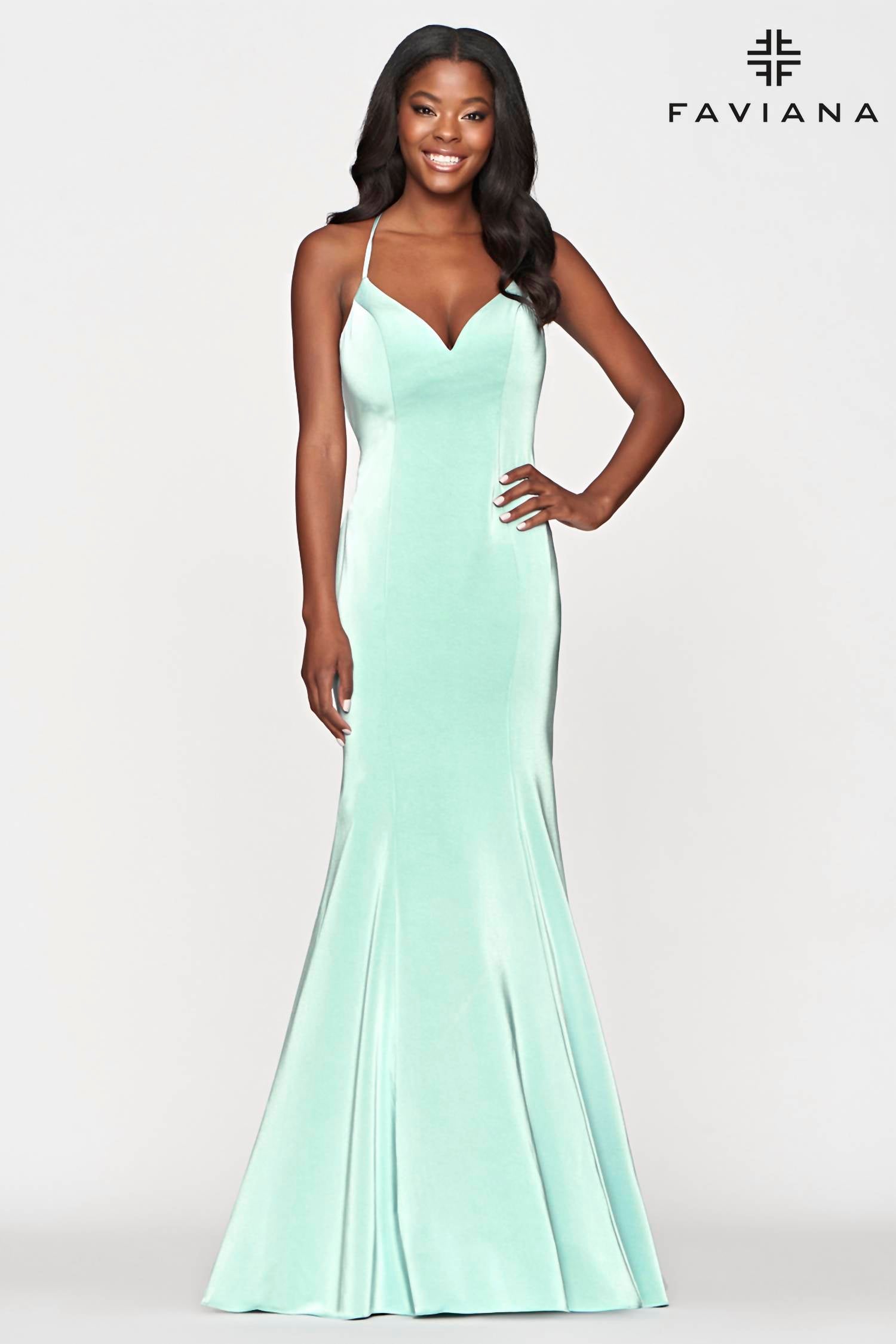 FAVIANA Long Satin Dress in sage - women's dress - alternate view