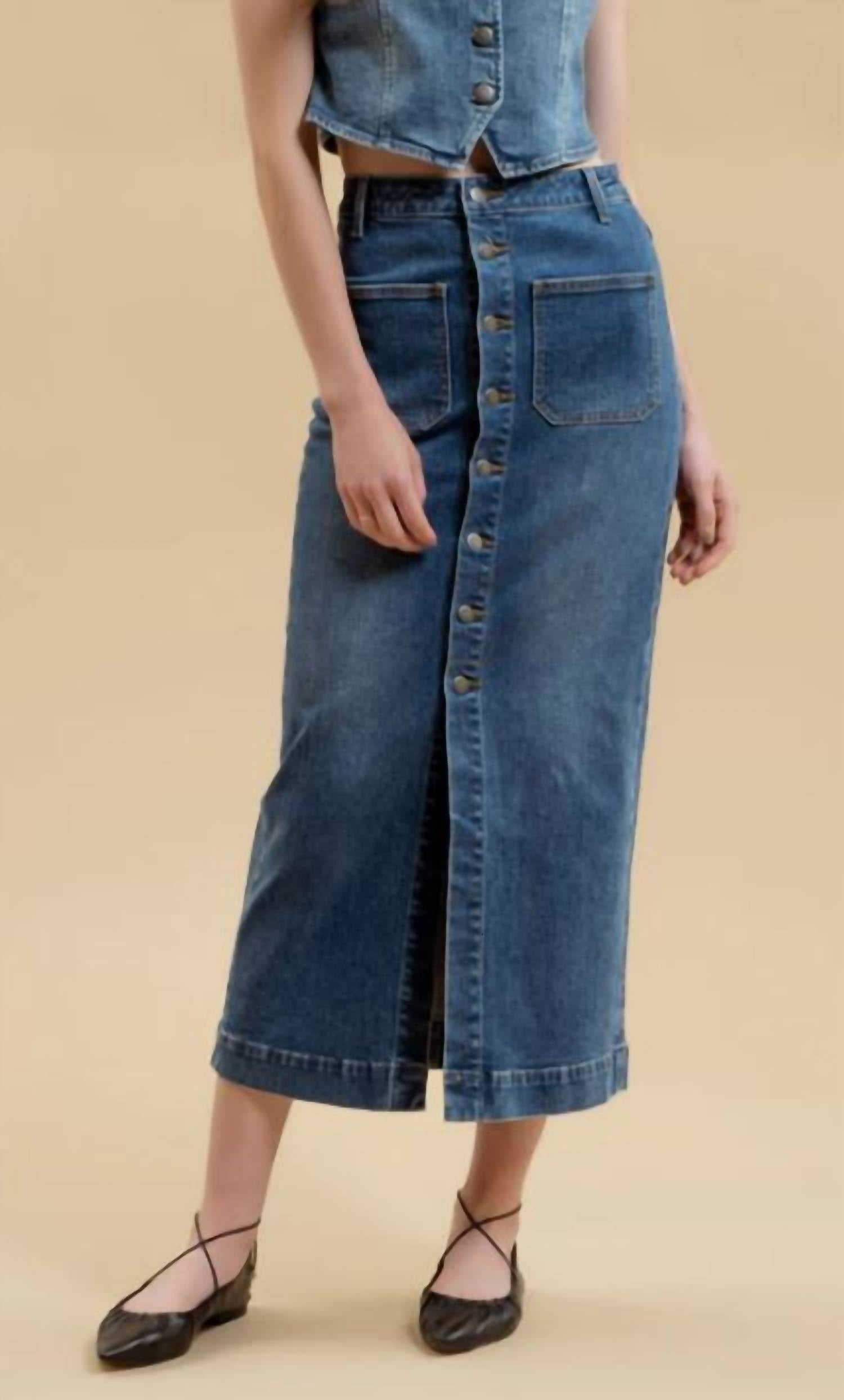 Blu Pepper Women's Button Down Midi Skirt in denim - women's skirt
