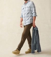Faherty Double Pocket Legend Sweater Shirt in marine sky plaid - men's shirt - alternate view
