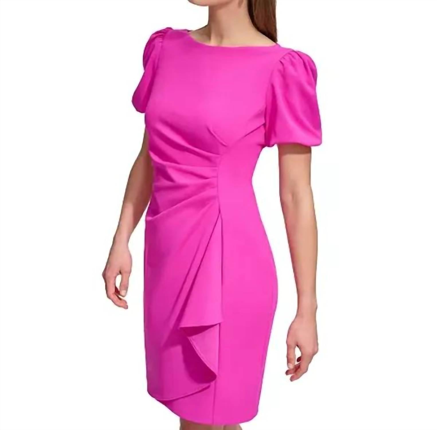 Dkny - Puff Sleeved Side-Ruched Dress