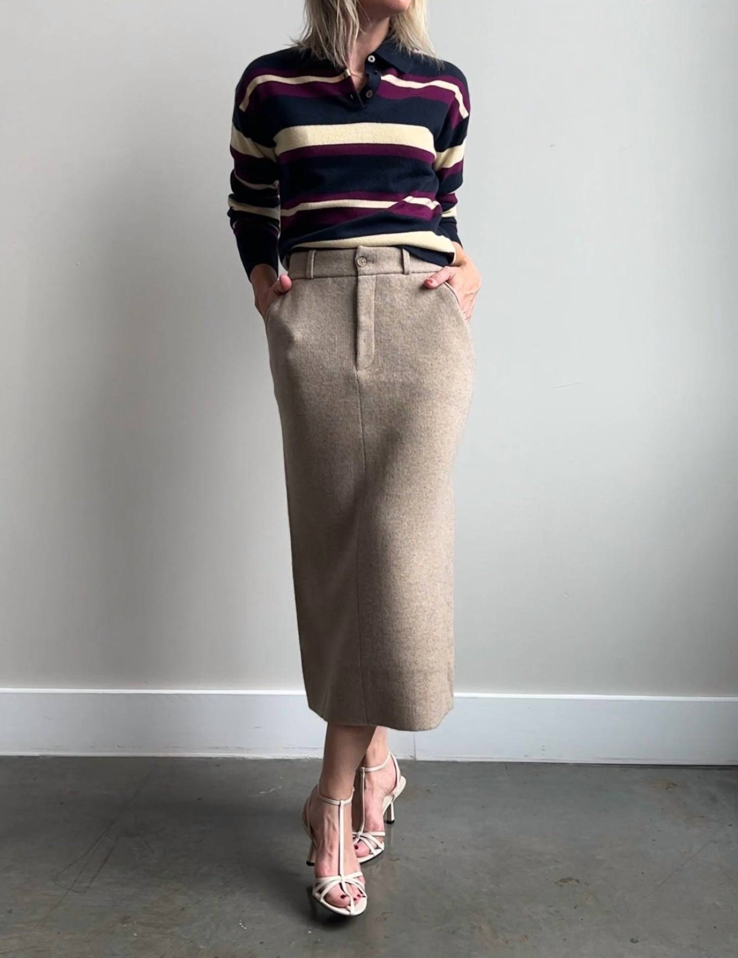 Guest In Residence Tailored Midi Skirt in residence tailored midi skirt in taupe - women's skirt