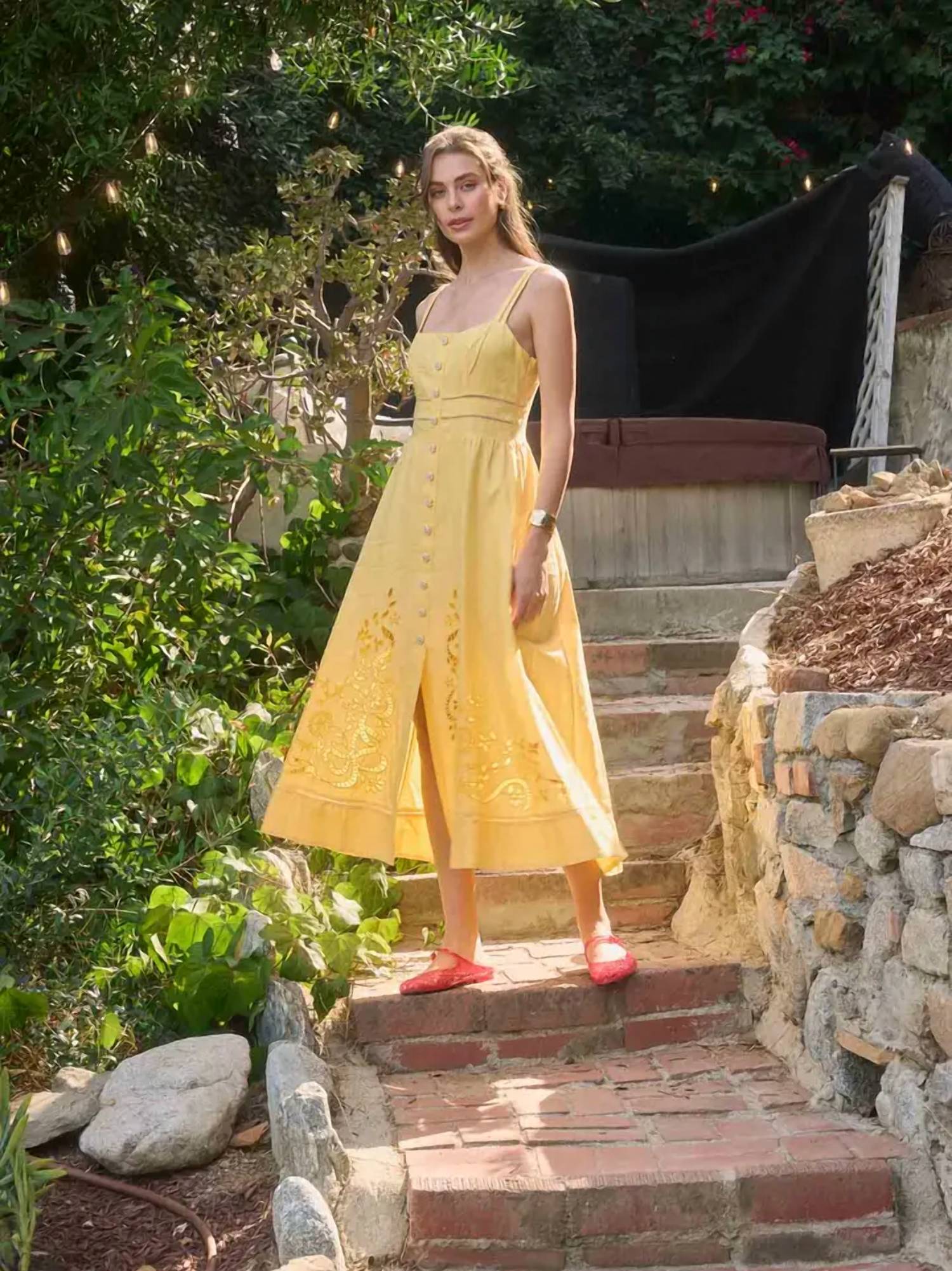 Moon River - Sleeveless Eyelet Detail Midi Dress
