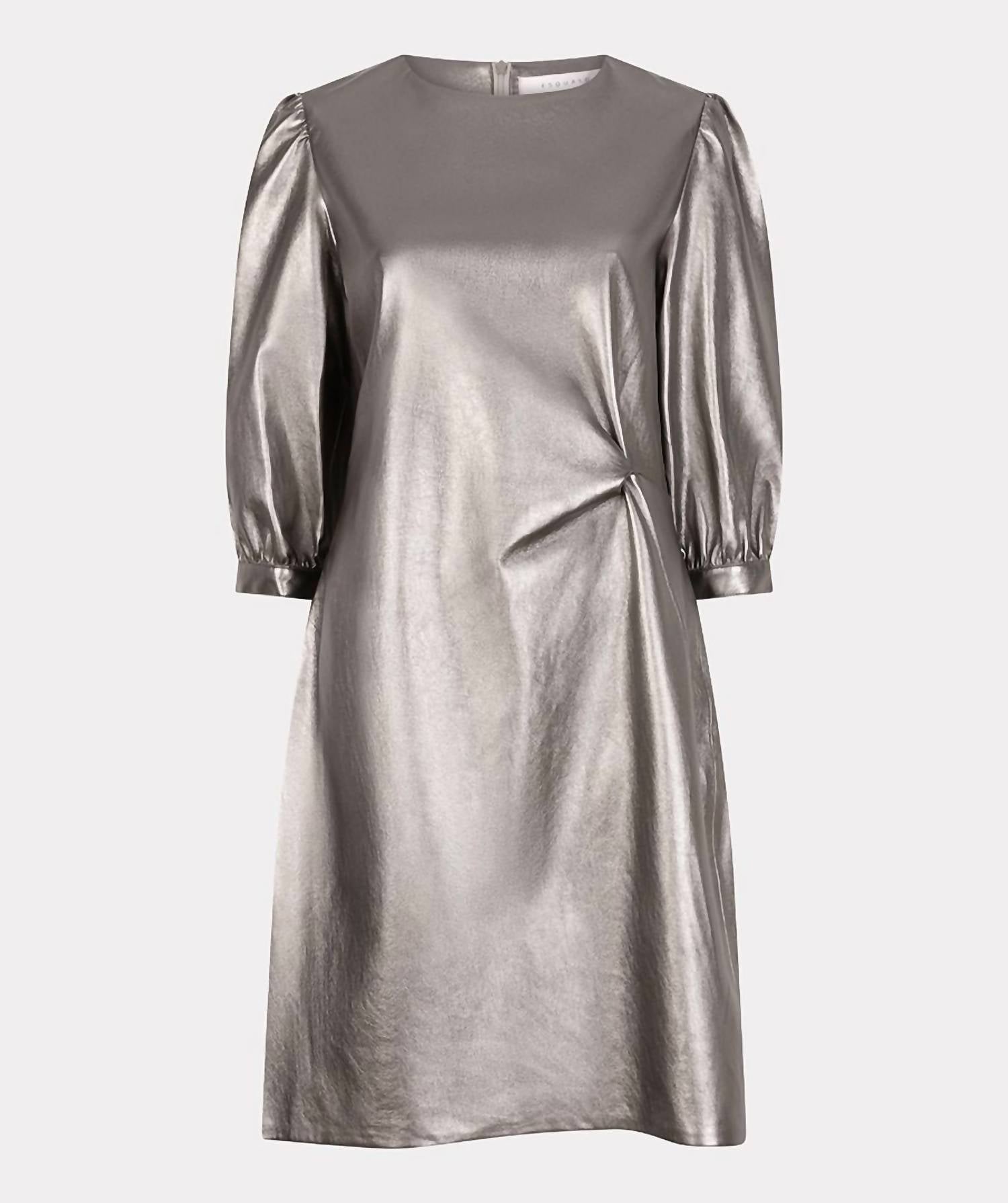 ESQUALO Crew Neck Zip Back Mini Dress in silver - women's dress - view 4