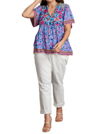 Umgee - Mixed Floral Print Bohemian Top