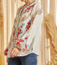 Andree By Unit - Floral Embroidered Button Down Top