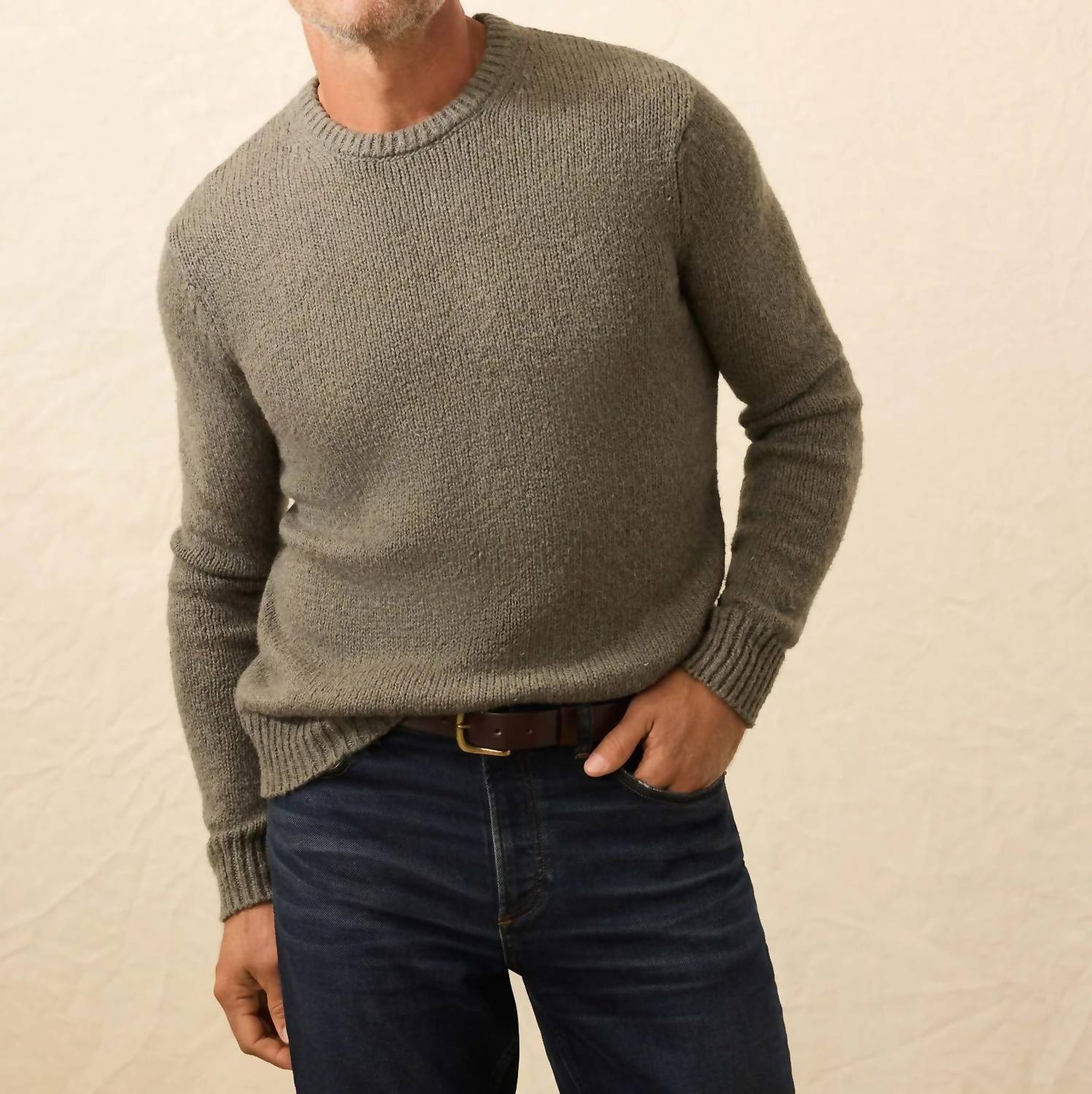 Faherty Heirloom Crewneck Sweater in olive cove - men's sweater