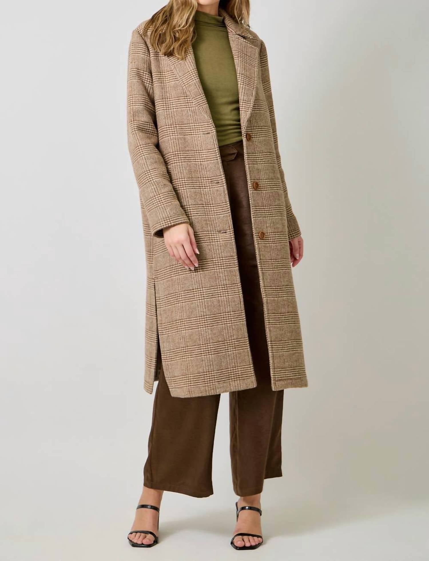 Mystree - Houndstooth Plaid Long Coat