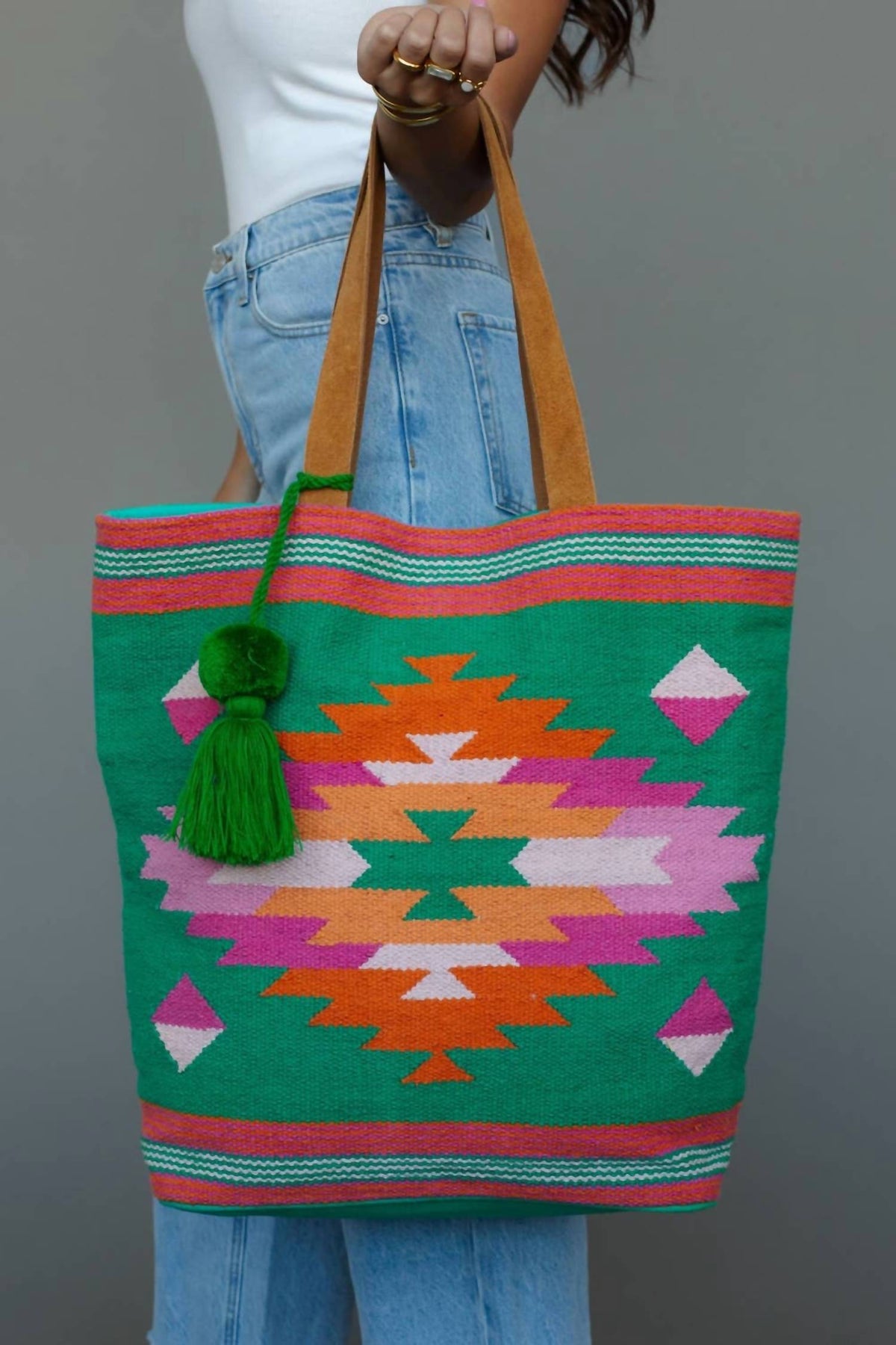 Panache Apparel - Women's Boho Pom Tassel Tote Bag
