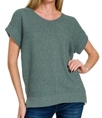 Zenana - Centre Seam Short Sleeves Knit Top