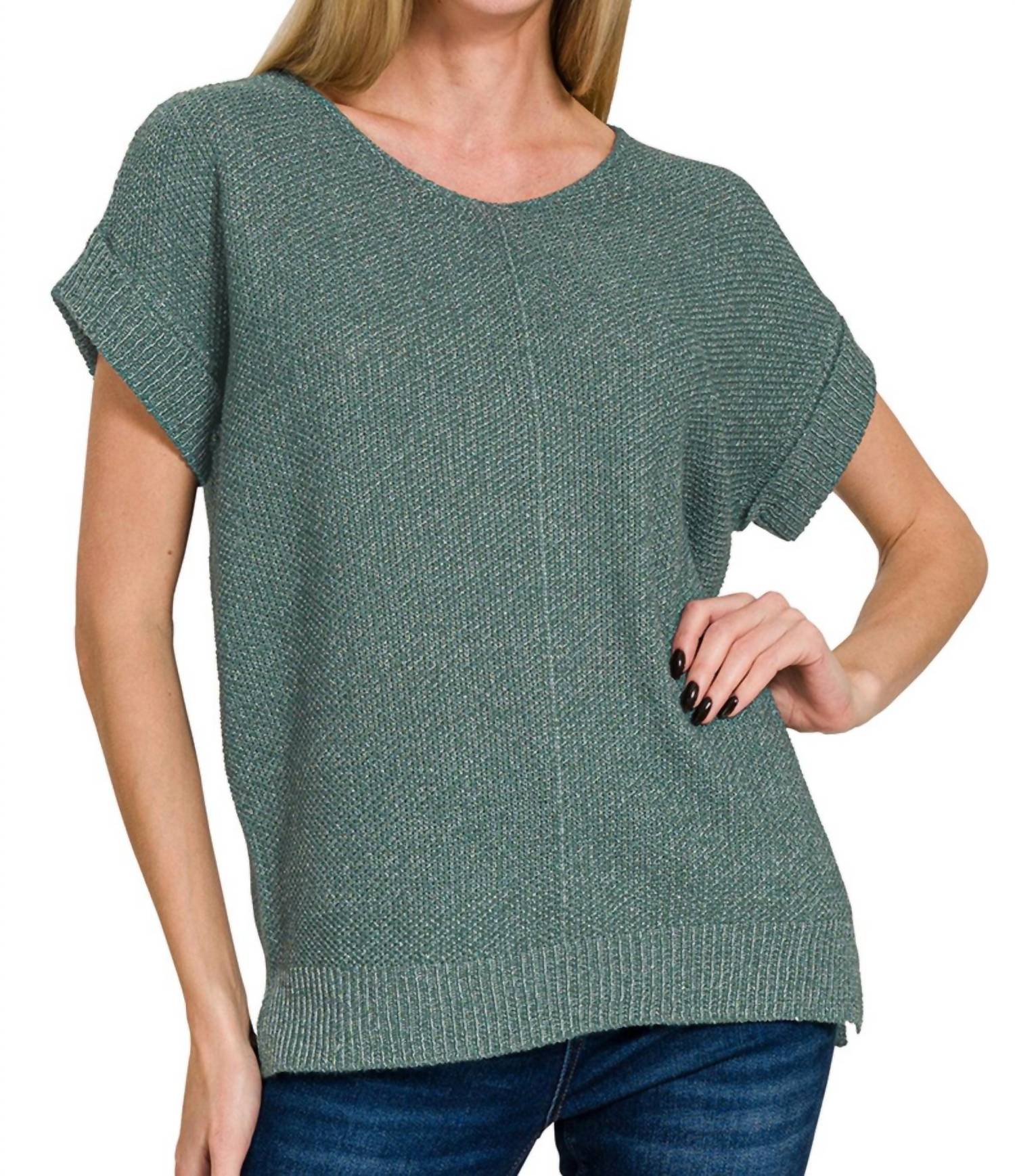 Zenana - Centre Seam Short Sleeves Knit Top