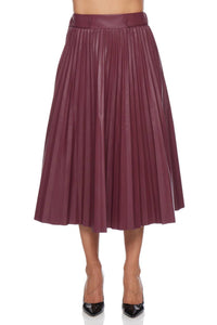 PINCH Pleated Pu Leather Skirt in burgundy - women's skirt