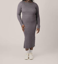 Kindred Bravely 2-in-1 Maternity And Nursing Midi Dress in 1 maternity and nursing midi dress in charcoal - women's dress