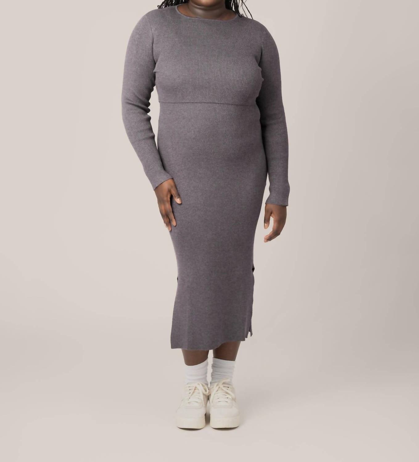 Kindred Bravely 2-in-1 Maternity And Nursing Midi Dress in 1 maternity and nursing midi dress in charcoal - women's dress