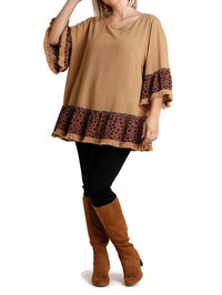 Umgee - Spotted Bell Sleeve Frayed Top