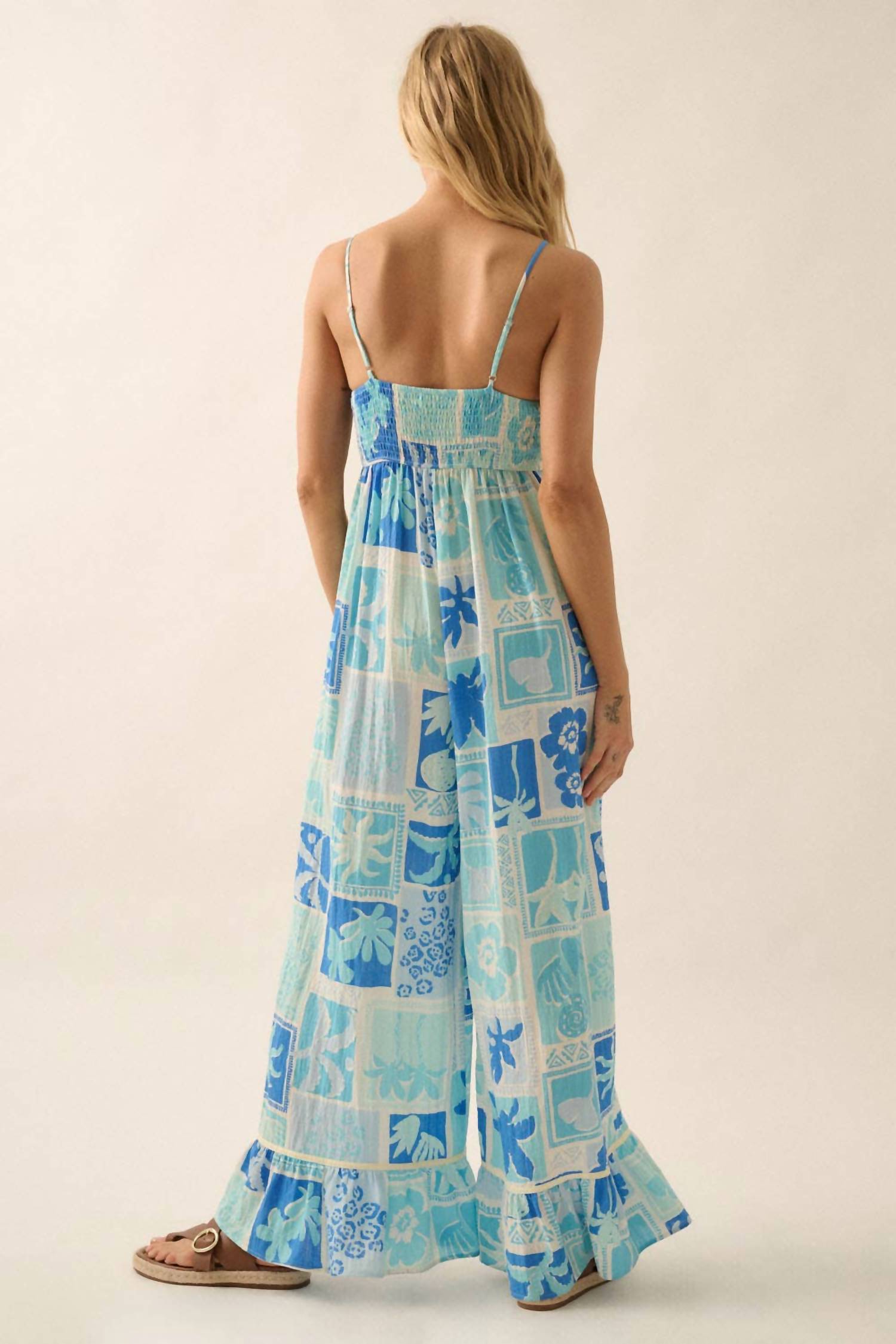 Promesa - Tropical Floral Ruffled Wide-Leg Cami Jumpsuit