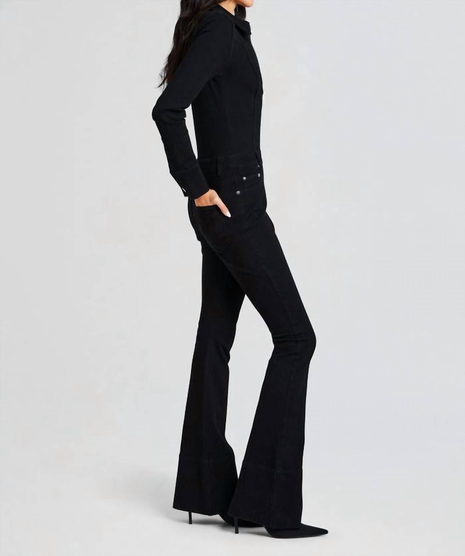 SER.O.YA Deedee Long Sleeve Flare Leg Jumpsuit in black - women's pants - detail view