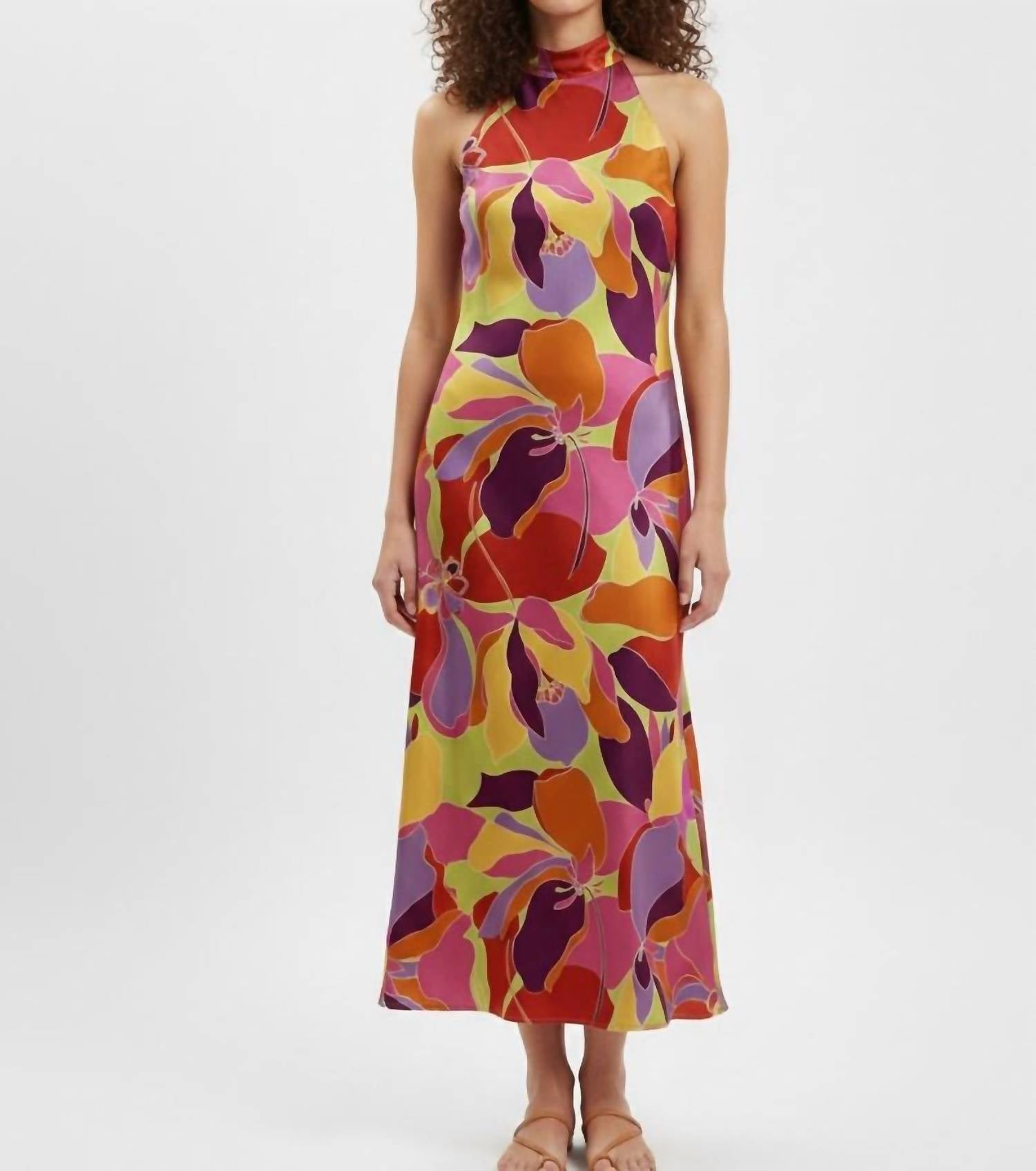 Karlie - Floral Satin Mock Halter Maxi Dress