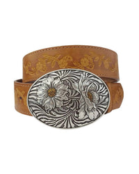 Axesoria West - Women's Sunflower Buckle With Vintage Floral Tooled Belt