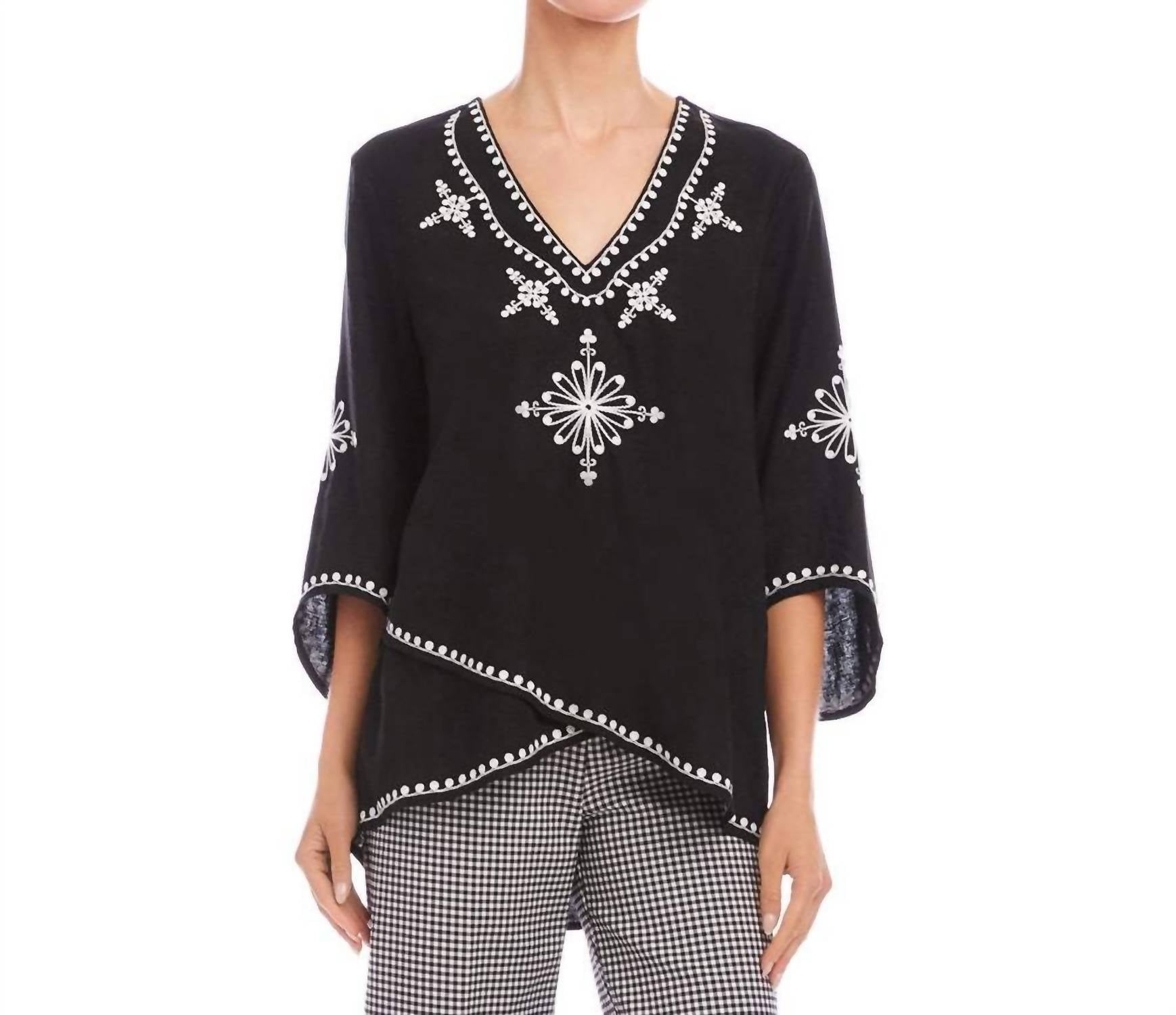 Karen Kane - Bracelet Sleeve Embroidered Asymmetric Top