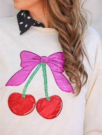 Jess Lea - Luxe Metallic Cherry Bow Pullover Sweatshirt