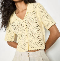 Apricot - Crochet Collar Button Top