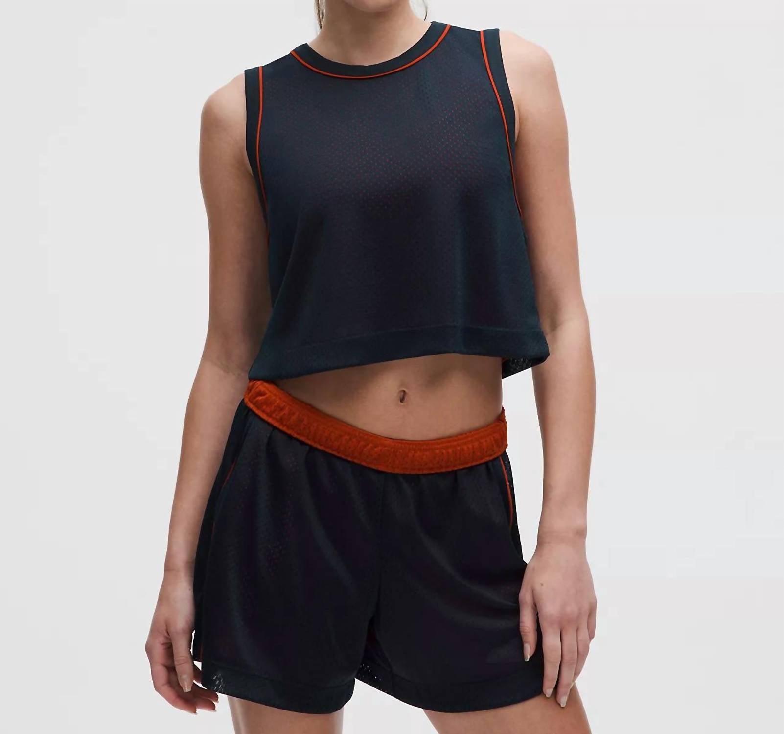 lululemon Double Layered Mesh Reversible Tank in true navy autumn rust - women's tank top