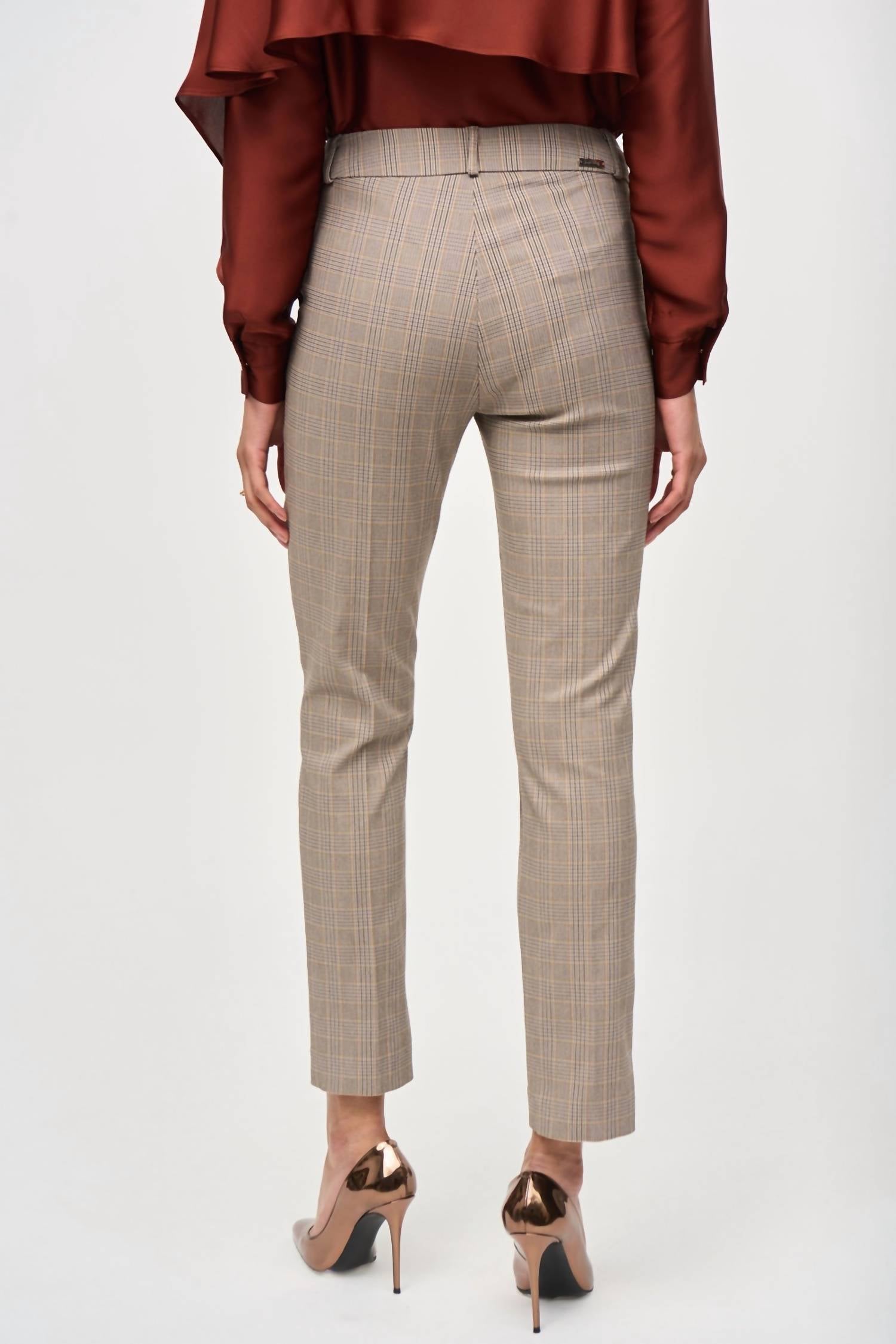 Joseph Ribkoff Pull On Straight Plaid Pant in beige multi - women's pants - alternate view