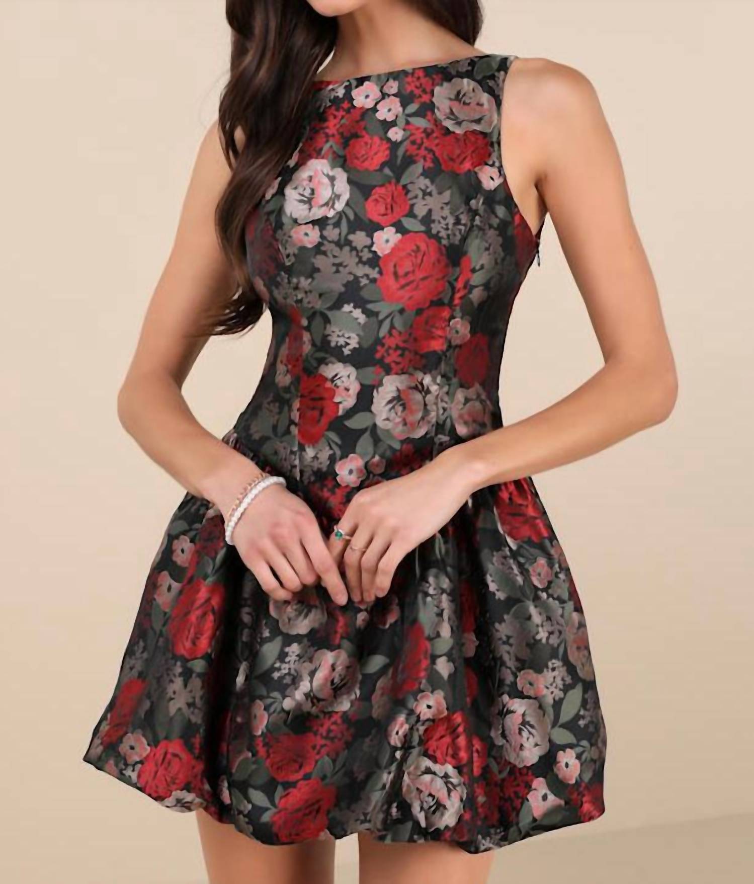 Nia - Floral Jacquard Tamara Mini Dress