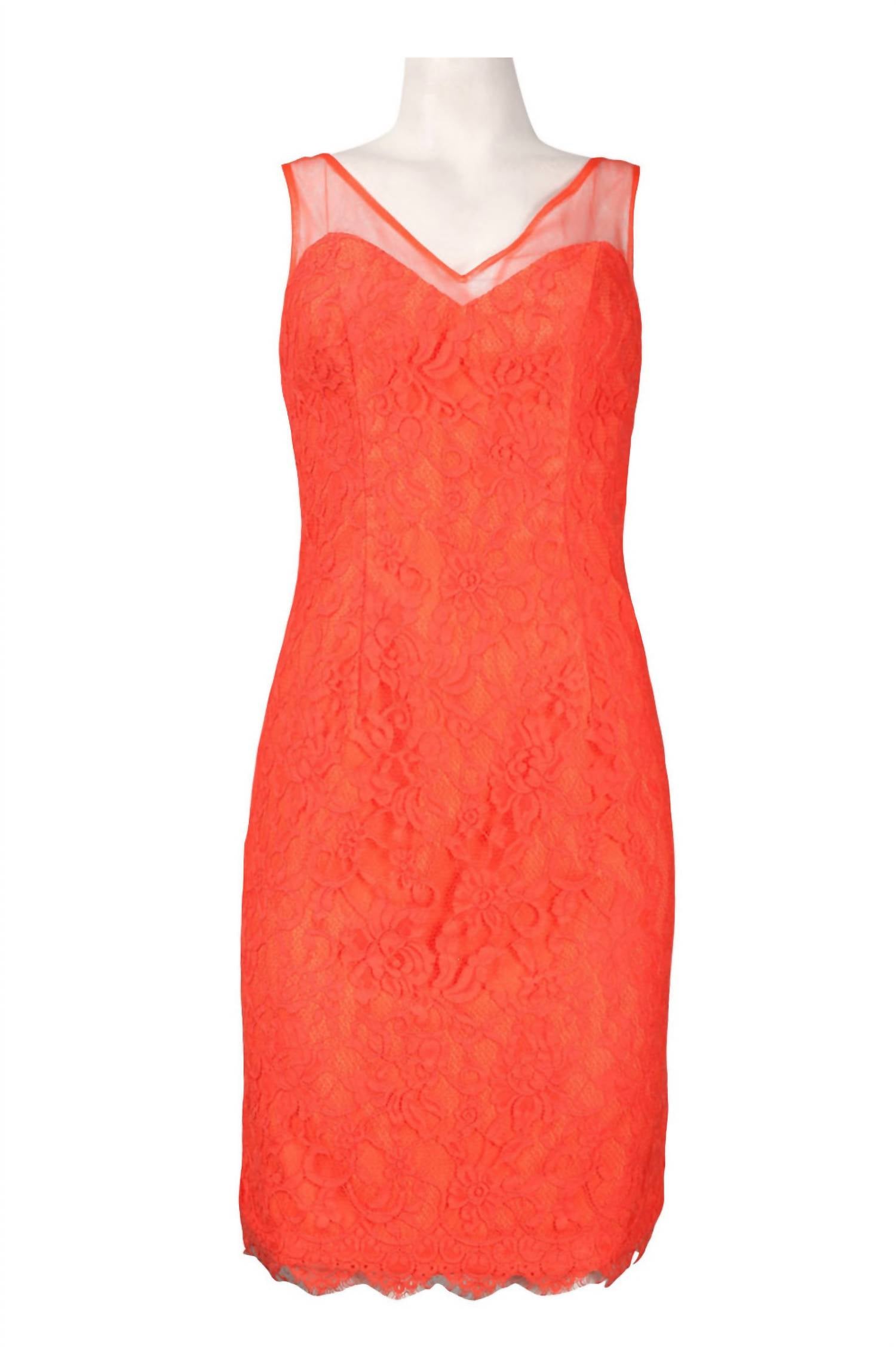 Monique Lhuillier - Women's Illusion V-Neck Lace Dress