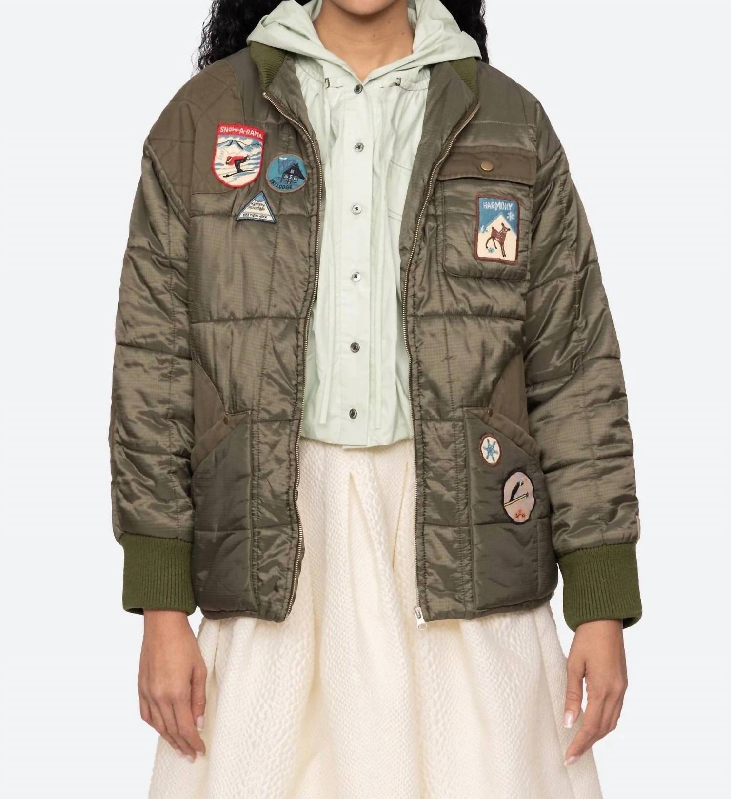 SEA Eira Quilted Puffer Jacket in olive - women's jacket