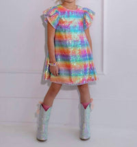 Lola + The Boys Kid's Sequin Shimmer Dress in rainbow - kids' dress