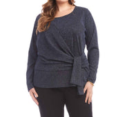 Karen Kane Long Sleeve Metallic Knit Side-tie Top - Plus in navy - women's long sleeve top