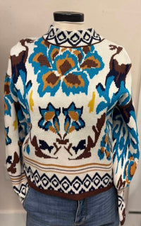 voy Vivid Print Pull-on Sweater in multi abstract - women's sweater - alternate view
