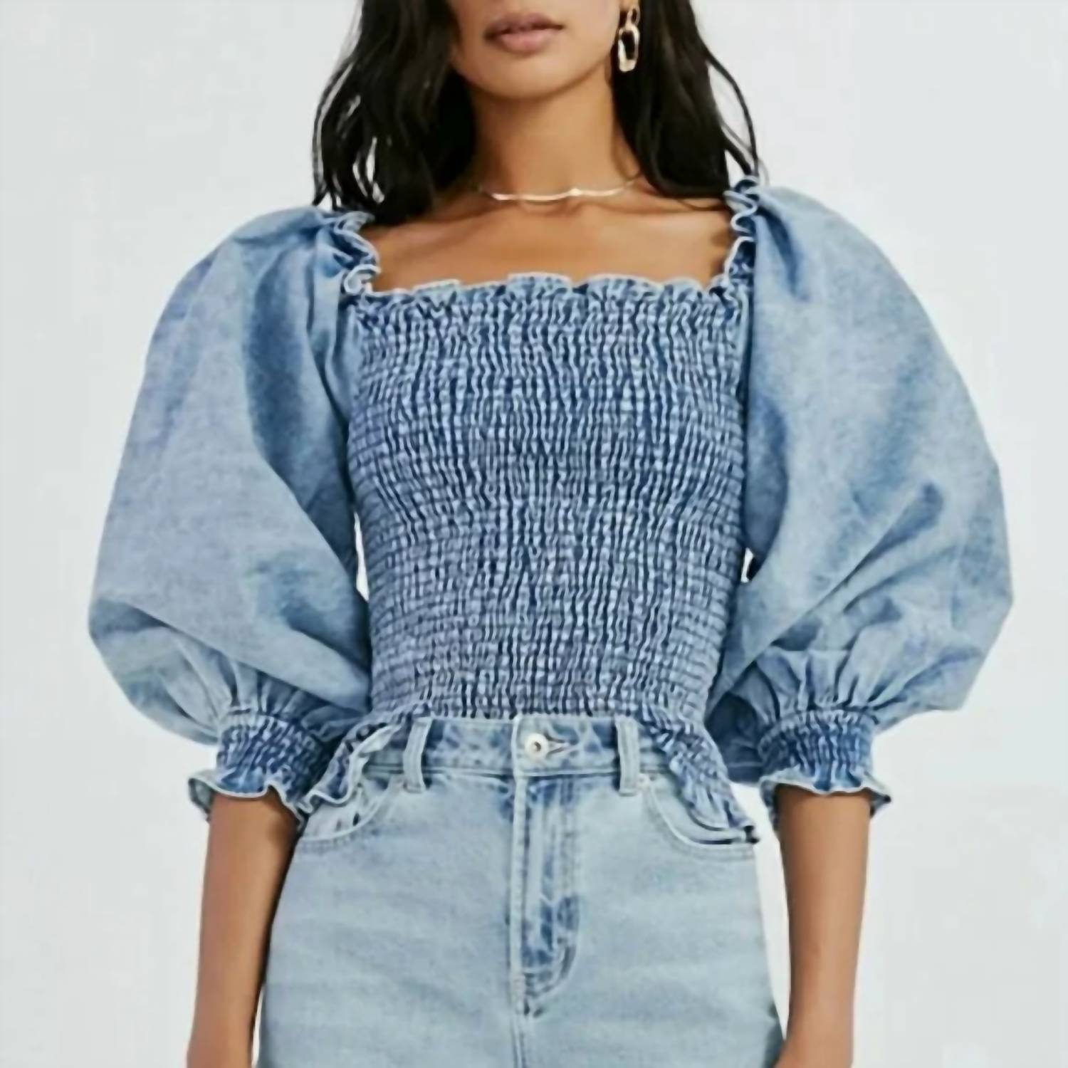 Something Navy - Smocked Puff Sleeve Top
