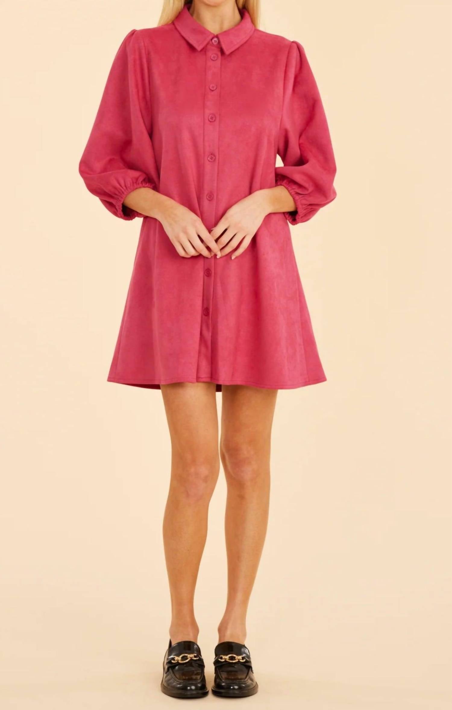 DOLCE CABO Faux Suede Puff Sleeve Mini Dress in dark pink - women's dress - view 4