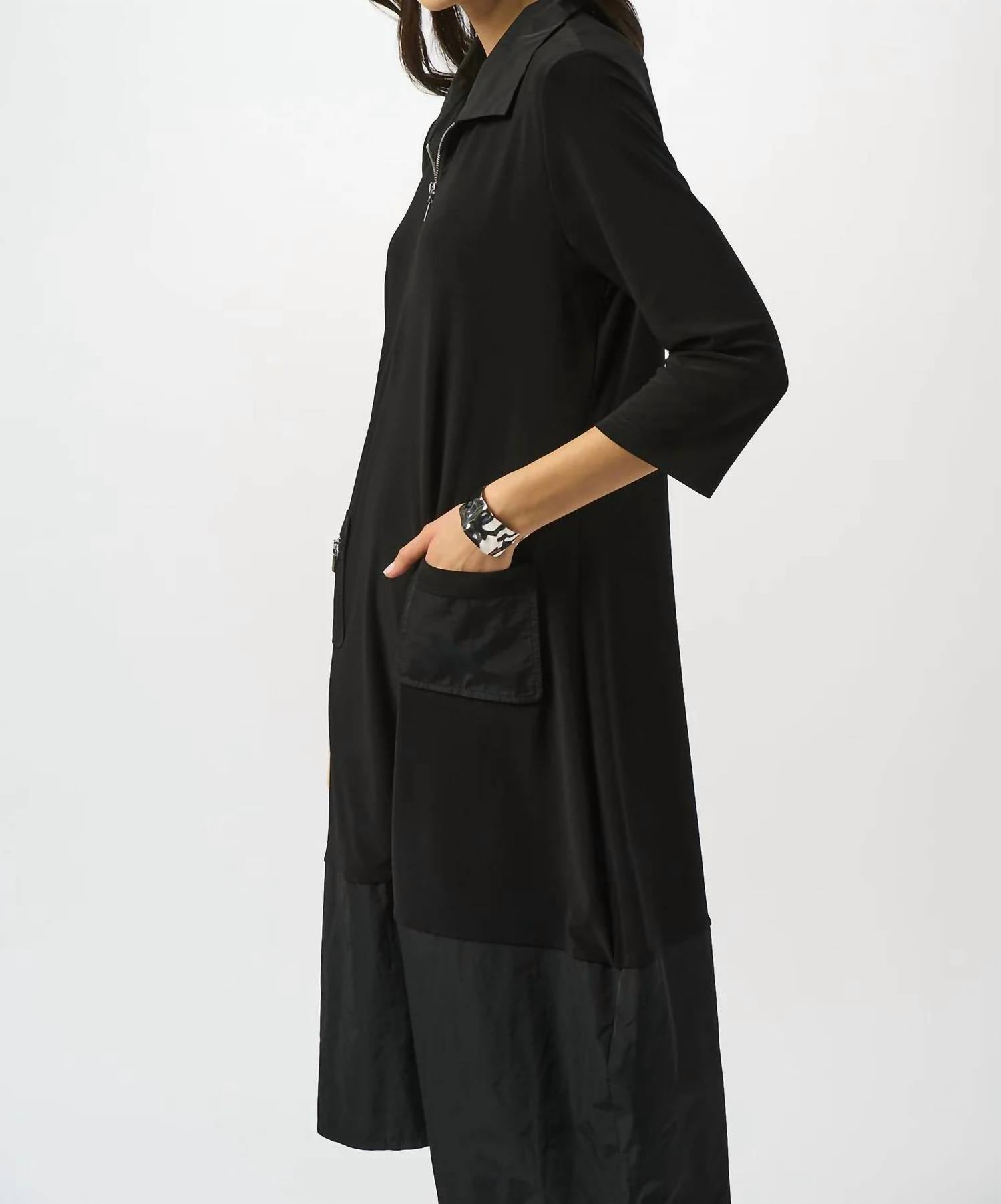 Joseph Ribkoff - Zipped Collar 3/4 Sleeves Cocoon Dress