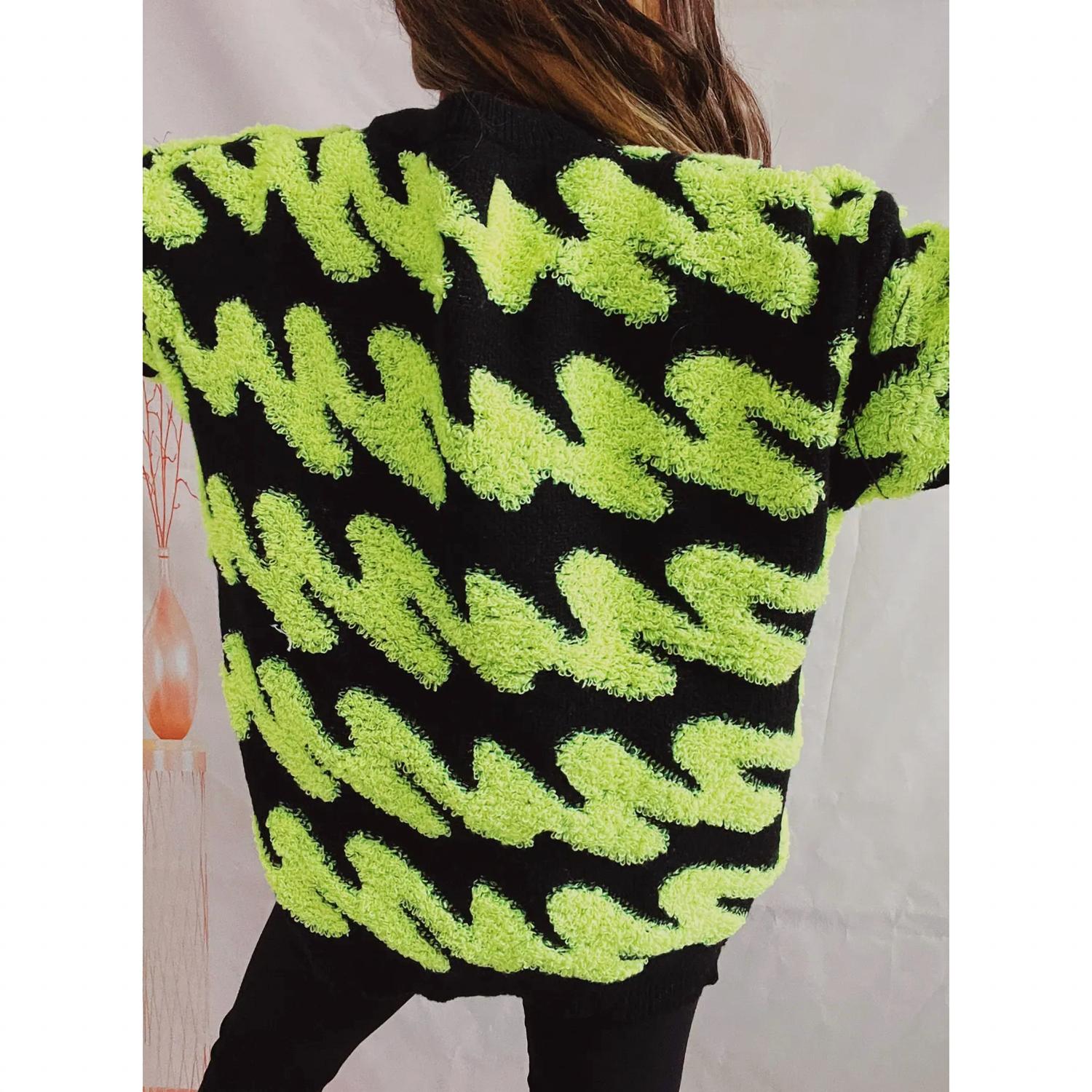 HIDDEN Striped Flocked Pullover Sweater in lime - women's sweater - detail view