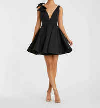 MAC DUGGAL Sleeveless V-neck Mini Dress in black crepe - women's dress