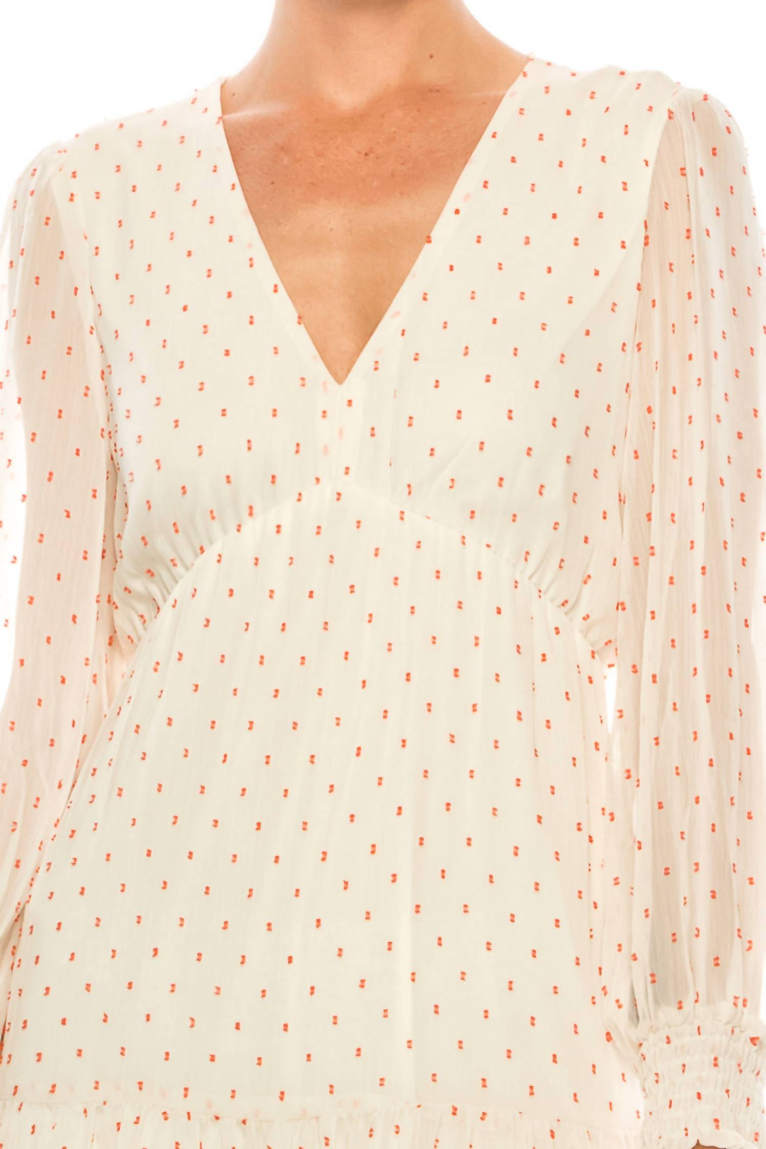 Maison Tara - Dot Print Long Sleeve Tiered Maxi Dress