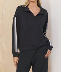 Vintage Havana - Striped Cloud Fleece Quarter Zip Sweatshirt